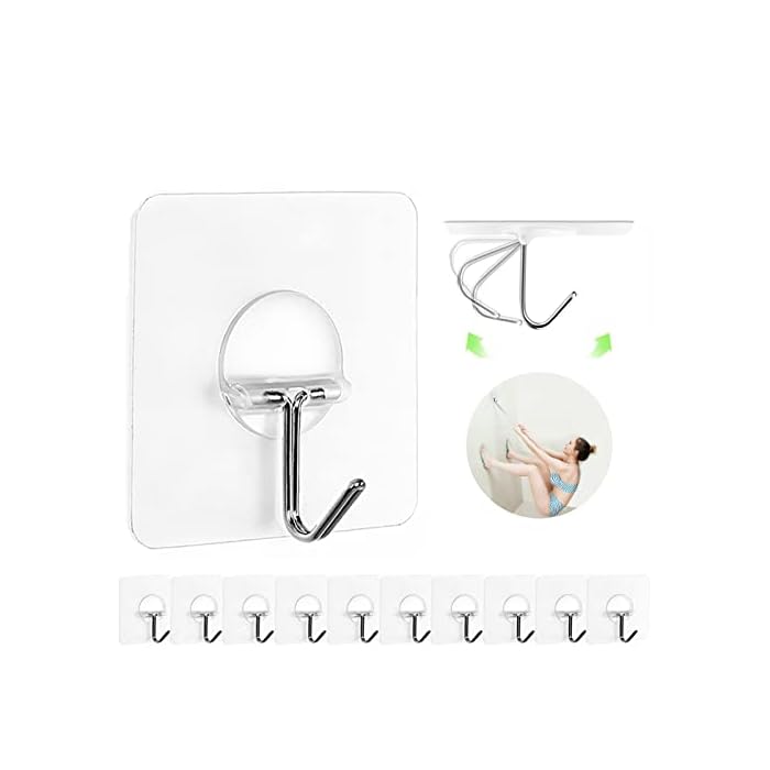 Adhesive Hooks for Hanging Heavy Duty Wall Hooks Self Adhesive Towel Coat Hooks Waterproof Transparent Hooks for Bathroom Shower Kitchen Keys Door Outdoor Home Improvement Utility Hook 12 Pack