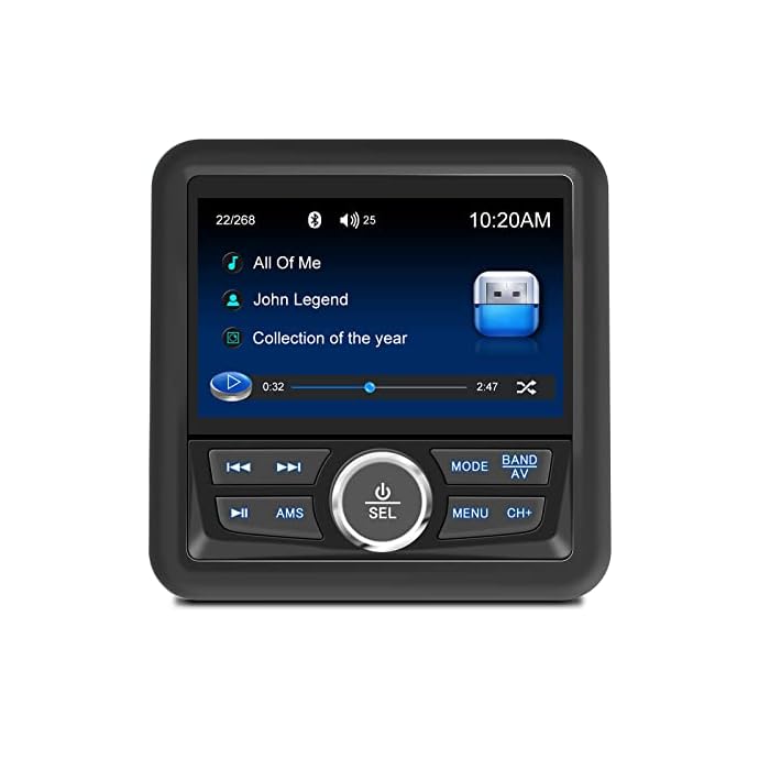 Audio Systems Marine Gauge Receiver ? Weatherproof, 4-inch Display Screen, Built-in Amplifier, Bluetooth, Digital Media MP3 Player, No CD Player, USB Port, AM/FM Radio