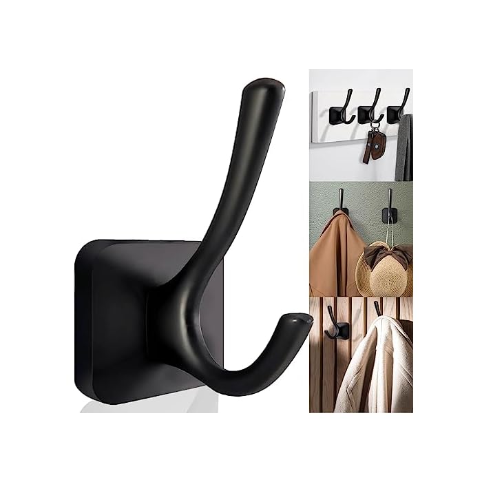 4 Pack Heavy Duty Wall Mounted Robe Towel Hooks ? Matte Black Double Coat Hooks for Bathroom, Kitchen, Bedroom, Hallway- Waterproof Wall Hooks for Hanging Towels, Coat, Bathrobes and Backpacks.