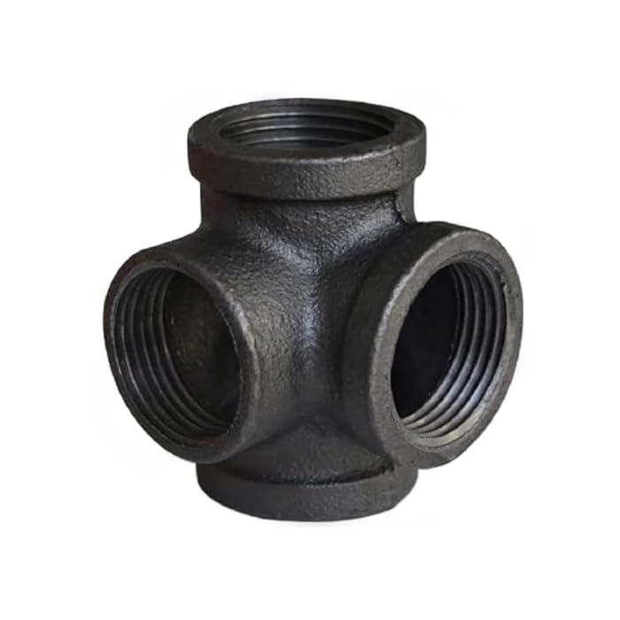 Baby Flower 4 Way Stereo Cross Malleable Iron Pipe Fitting Cast Iron Connector Threaded Pipe Retro Style DIY Table, Chair, Shelf Casting Galvanized Black Trim (1/2 in)