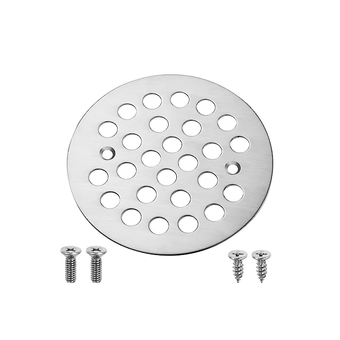 4-1/4? Shower Strainer Drain Trim Set, Screw-in Shower Strainer Drain Cover, Shower Floor Replacement Cover Bathroom Drain Strainers (Brushed Nickel)
