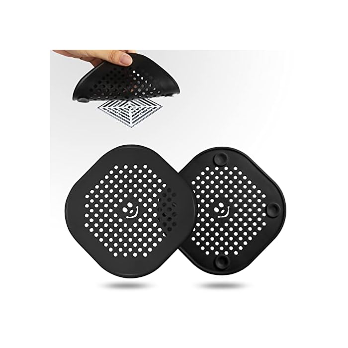 2 Pack Drain Cover Hair Catcher Durable Silicone Drain Protector Hair Stopper for Shower Kitchen Bathroom Bathtub Black
