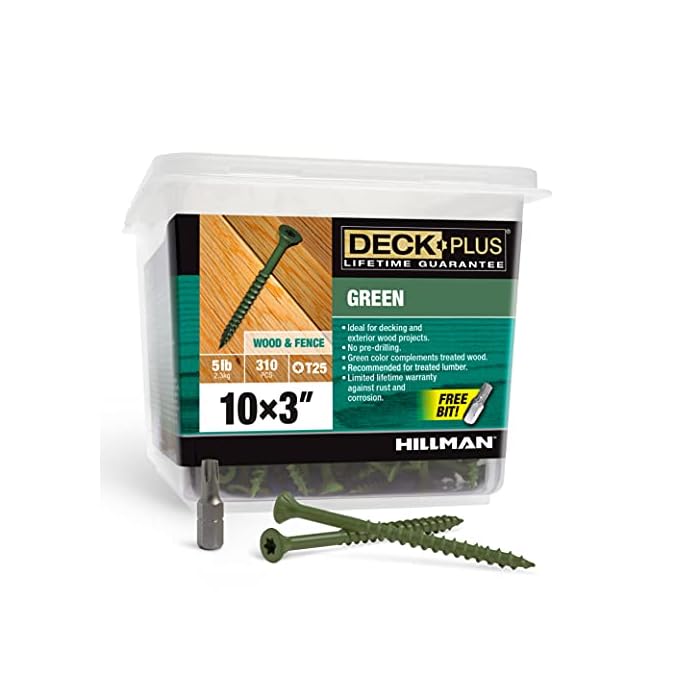 Deck Plus Deck Screws, #10 x 3? Self Drilling Screws, Green, 5 lb Box, Rust Resistant, T25 Star Bit
