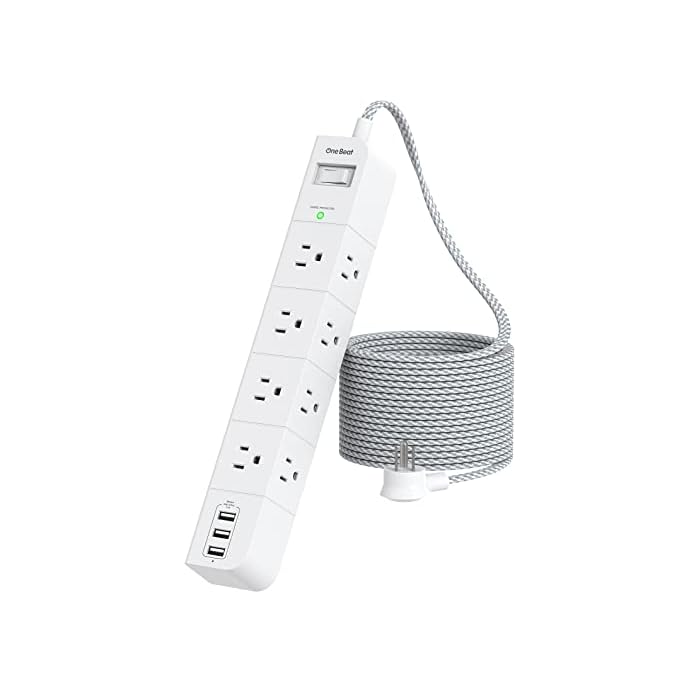 10 ft Extension Cord, Power Strip Surge Protector ? 8 Widely AC Outlets 3 USB, Flat Plug, Desktop Charging Station with Overload Protection, Wall Mount for Home, Office, Travel, Computer ETL Listed