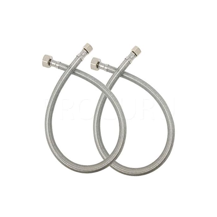 [2-Pack] PROCURU 16? Length x 3/8? Comp x 1/2? FIP Faucet Hose Connector, Stainless Steel Braided Supply Line (9SF16-2P)