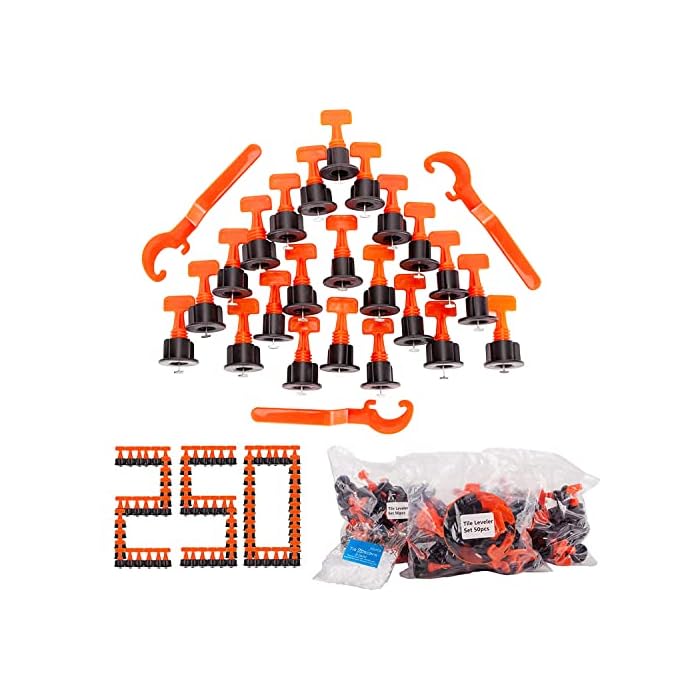 250pcs 1/16 Inch Tile Leveler Spacers and 500pcs 1/12 Inch Tile Spacers, Reusable Tile Leveling System Kit with 5pcs Special Wrench, Tile Installation Tool Kit for Building Walls & Floors