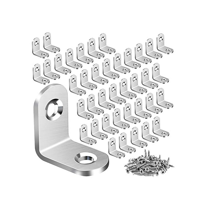 40PCS L Bracket Corner Brace, Stainless Steel L Brackets for Shelves, Metal Corner Bracket, Small Right Angle Bracket for Wood Furniture Chair Drawer Cabinet with 80PCS Screws (0.79 x 0.79 inch)