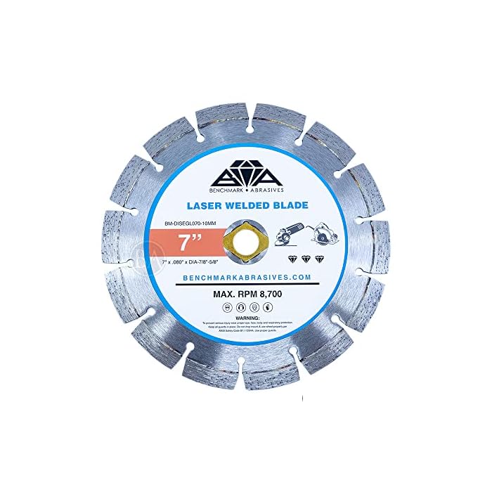 Benchmark Abrasives 7? Laser Welded Segmented Diamond Blade with Steel Core, Saw Blades for Angle Grinder Cutting Brick Ceramic Tile Granite Concrete Marble ? (5 Pack)