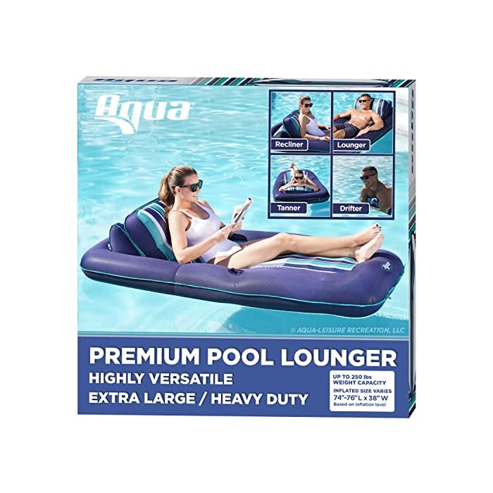 Aqua Premium Convertible Pool Float Lounge ? Extra Large ? Heavy Duty, Inflatable Pool Floats for Adults with Cupholder ? Multiple Colors
