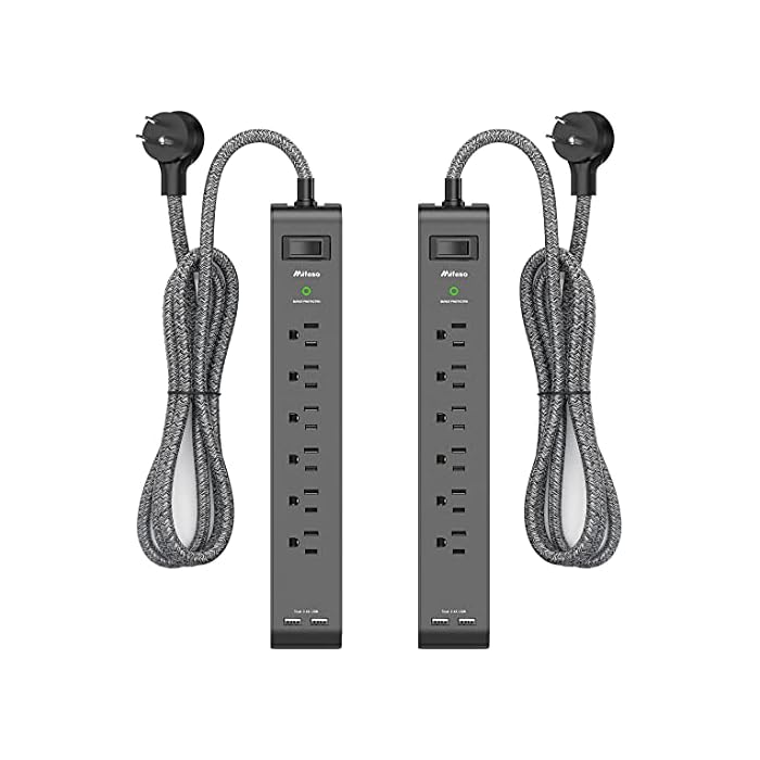 2 Pack Surge Protector Power Strip with 6 Outlets 2 USB Ports 5-Foot Long Heavy-Duty Braided Extension Cords Flat Plug 900 Joules 15A Circuit Breaker Wall Mount for Home Office ETL Listed