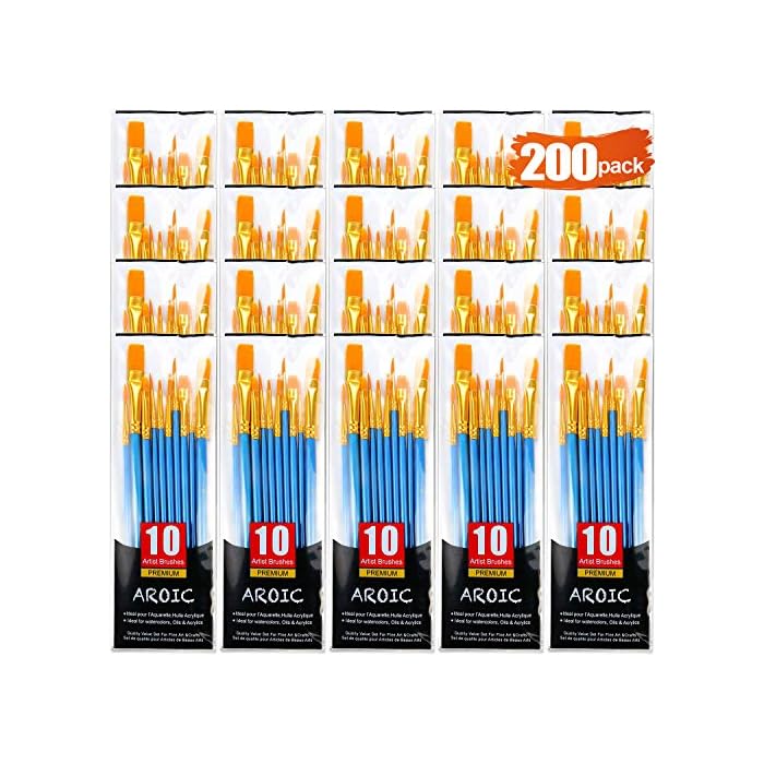 Acrylic Paint Brush Set, (20 Packs /200 pcs) Nylon Hair Brushes for Oil and Watercolor, Perfect Suit of Art Painting, Best Gift for Painting Enthusiasts.